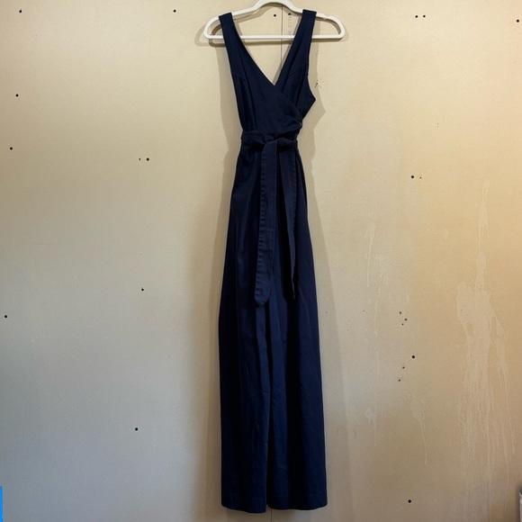 Anthropologie Chino Navy Wrap Top Wide Leg Jumpsuit Size 4 - Picture 3 of 5